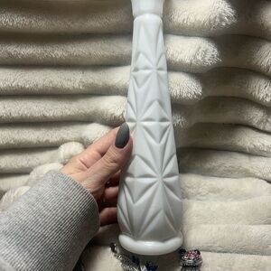 Vintage Glass Starburst Pattern White Milk Glass Bud Vase